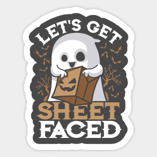 Let's Get Sheet Faced Funny Halloween Saying Ghost Sticker